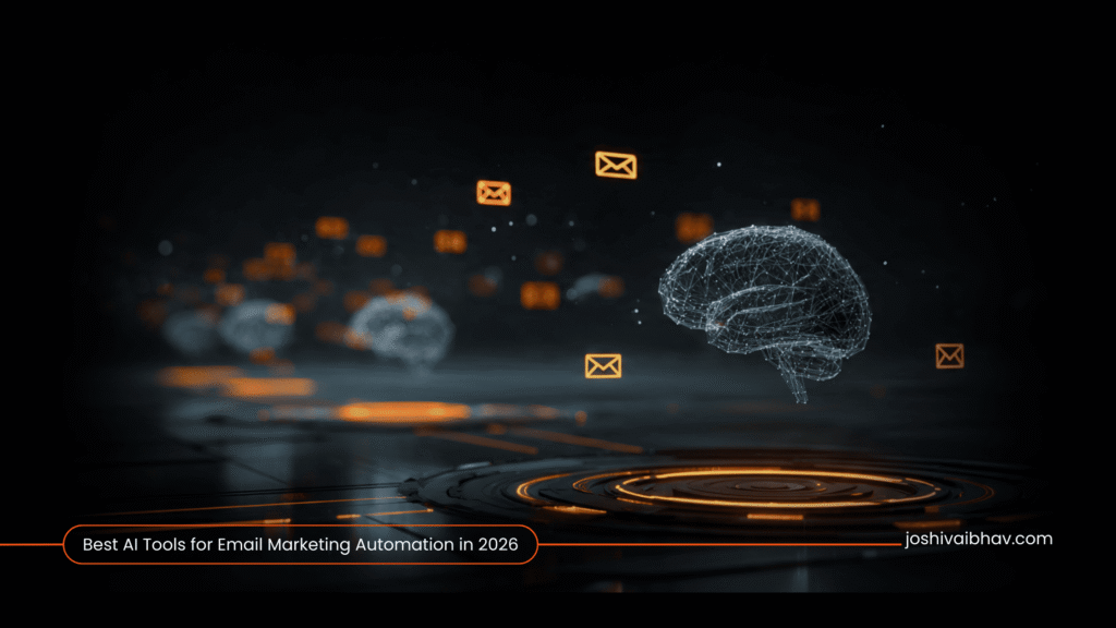 Artificial intelligence optimizing email marketing automation in 2026, showing a network of digital tools.