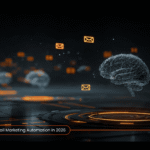 Artificial intelligence optimizing email marketing automation in 2026, showing a network of digital tools.