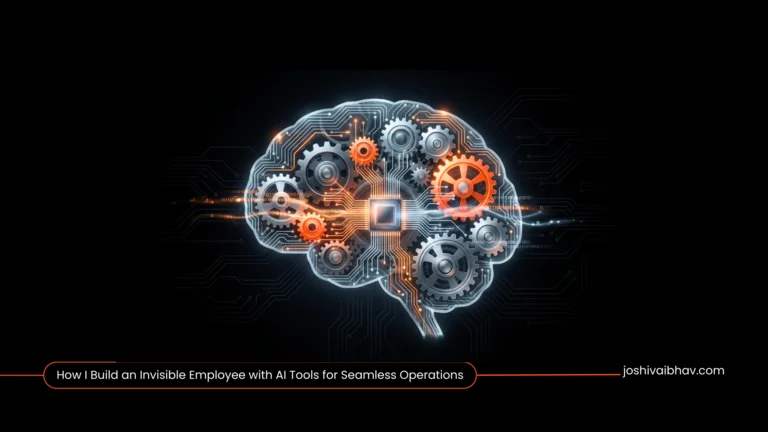 Digital gears and data streams illustrating AI automation and seamless background processes for an invisible employee.