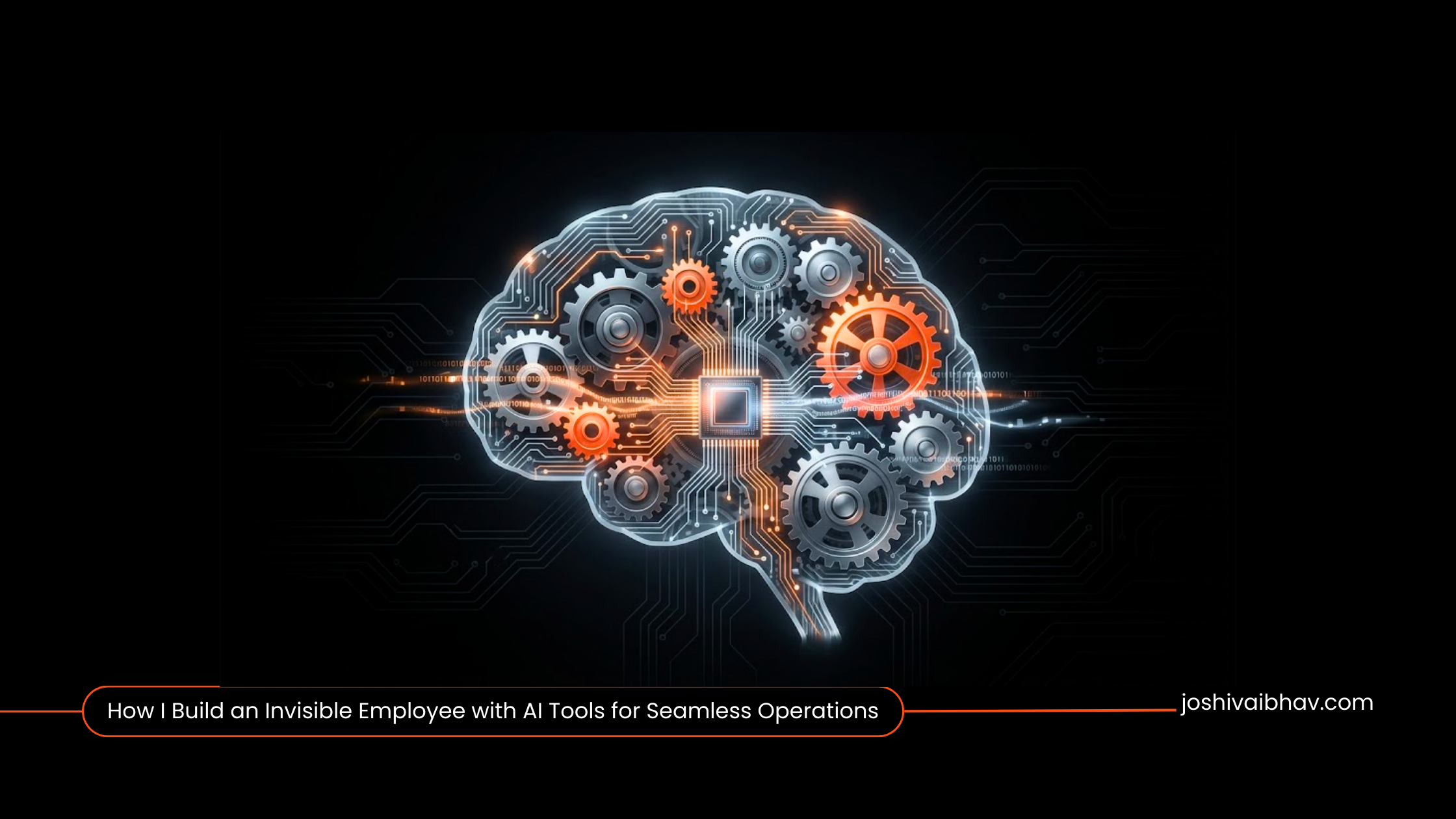 Digital gears and data streams illustrating AI automation and seamless background processes for an invisible employee.
