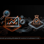 Digital marketing elements symbolizing affordable SEO solutions for businesses in India.