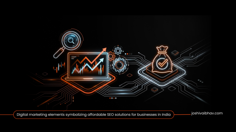 Digital marketing elements symbolizing affordable SEO solutions for businesses in India.