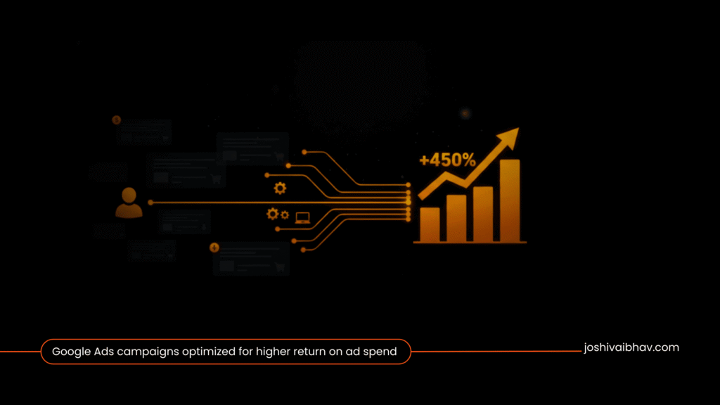 Illustration showing Google Ads campaigns optimized for higher return on ad spend through data-driven strategy