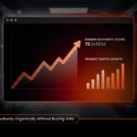 Digital dashboard displaying metrics and an upward trend indicating legitimate domain authority growth